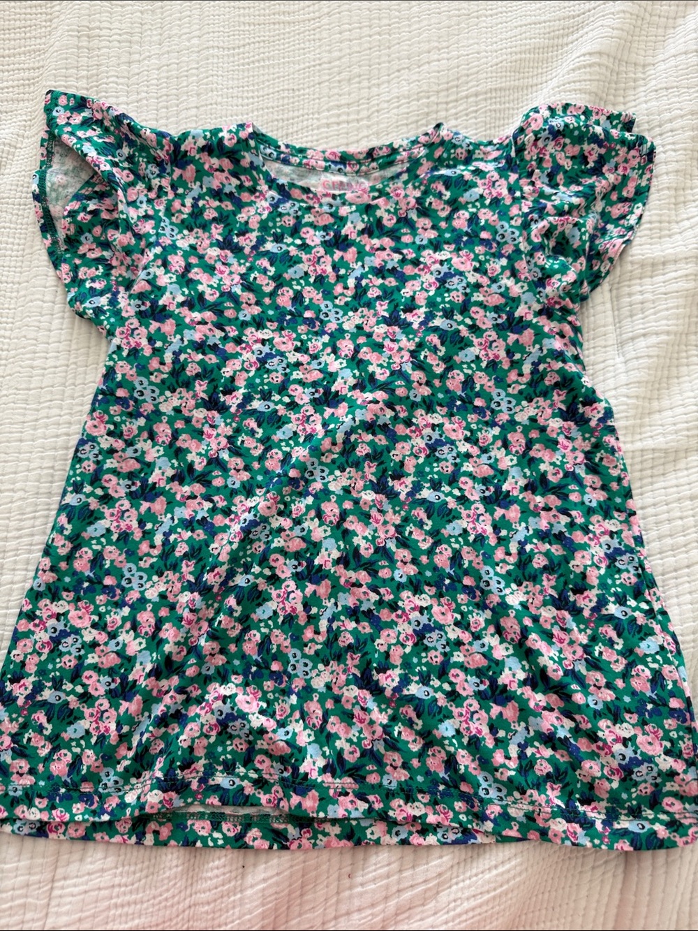 Crewcuts Green Floral Short Sleeve Tee with Pink Flowers (NWOT)